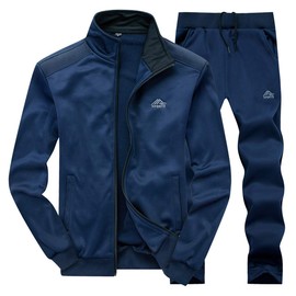 LBL Men's Casual Warm Tracksuit Set Long Sleeve Full-Zip Athletic Jogging Sweat Suits Blue L