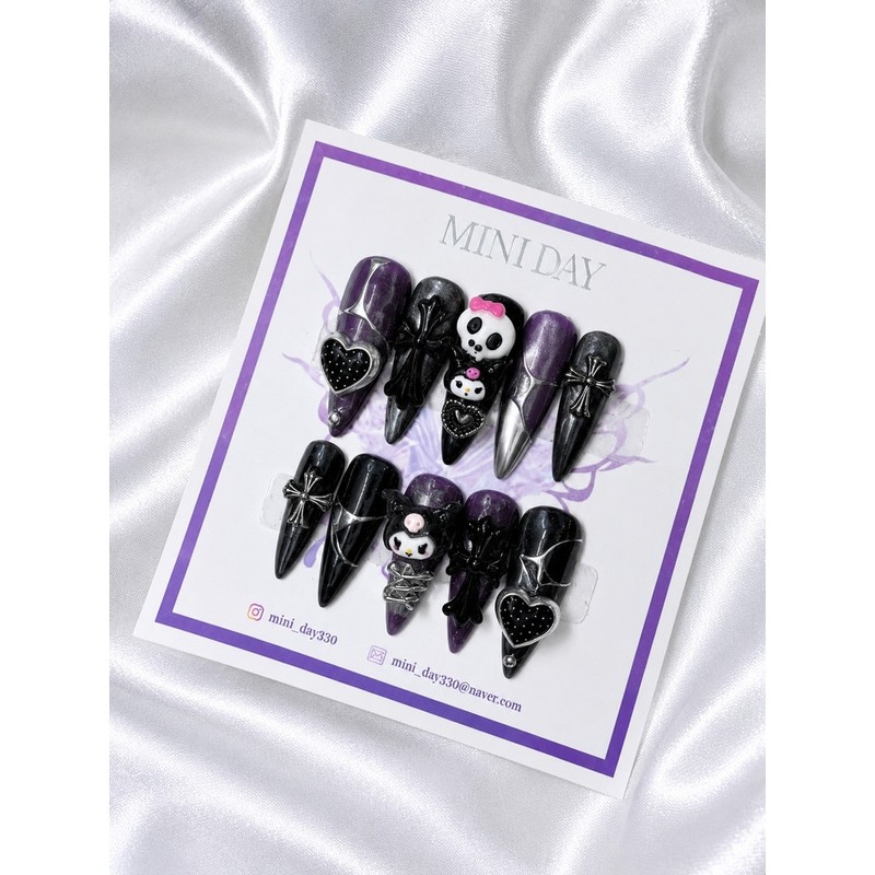 Dark Kuromi handmade nail tips - stiletto / 다크 쿠로미