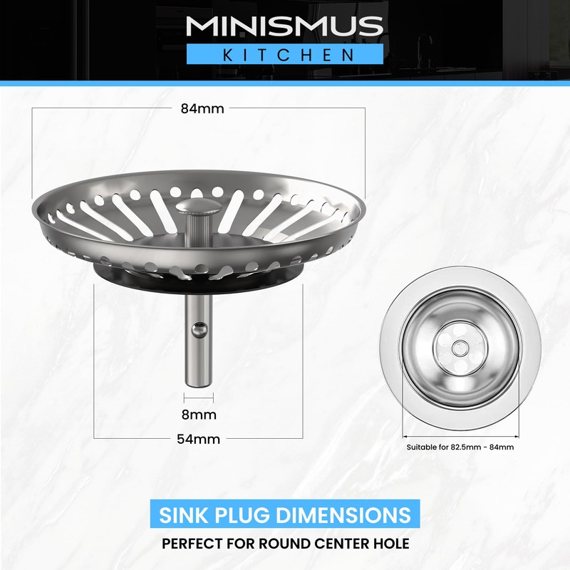 MINISMUS Universal Sink Strainer Basket Drain Plug Stainless Steel Sink