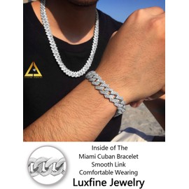 Luxfine 12mm Iced Out Cuban Link Bracelet 14K REAL Gold Plated Hypoallergenic Hip Hop Jewelry 5A+ Cubic Zirconia Prong-setting for Men Women Back-to-School Birthday Gift
