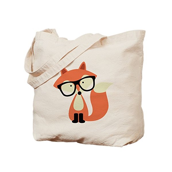 CafePress Cute Hipster Red Fox Natural Canvas Tote Bag, Reusable