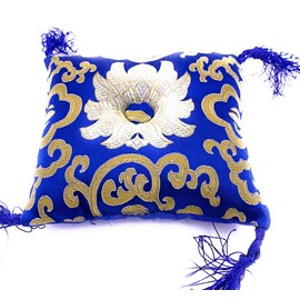 Square Brocade Silk Handmade Singing Bowl Cushion with Tassels (6 Inches, Blue)
