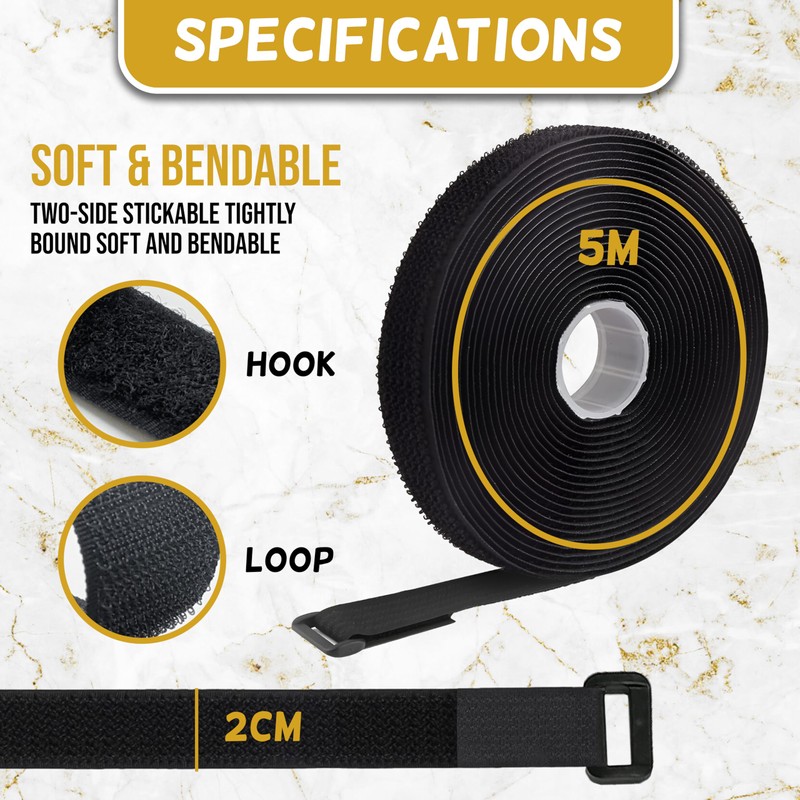 Armiz 5m Adjustable Cable Straps with 25 Buckles - Reusable