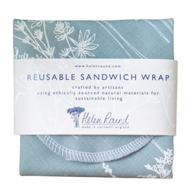 Reusable Linen Sandwich Wrap in Duck Egg Blue with food grade washable, waterproof lining. Hand Printed. Perfect for picnics, packed lunches, hikers, walkers and cyclists. Size 30x30cm