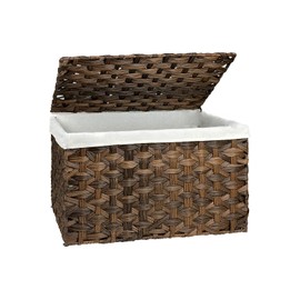 MOORLITER Storage Basket with Lid, 17.2 Gallon (65L) Wicker Storage Trunk with Handles, Handwoven Wicker Basket for Blanket, Removable Liner, Easy to assemble, for Living Room, Laundry Room, Brown