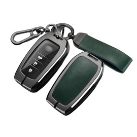ontto Alloy Leather Car Key Fob Cover Fit for Toyota Land Cruiser 200 300 Prado Crown TLK 200 Yaris Cross Hilux Innova Fortuner Smart Key Holder case keyring Shell bag keychain accessories Green