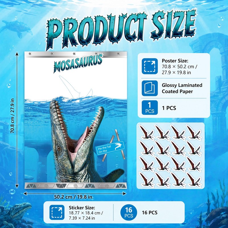 Mosasaurus Pin the Tail Party Game - Dinosaur Pin Game
