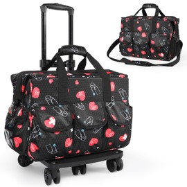 Nurse Rolling Medical Duffle Bag Work Nursing Clinical Home Health Cna Nr Gift Carry On Bag Wheel Doctor Emt Ems Healthcare (black and red)
