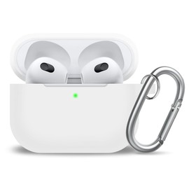 MOLOPPO for Air Pods 3 Case Cover, Silicone Protective Accessories Skin with Keychain and Cleaner Kit Compatible with Air Pod 3rd Generation 2021 for Women Men,Front LED Visible-White