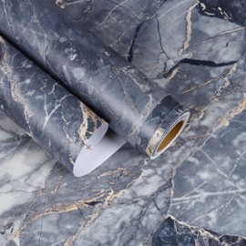 EaseStick Navy Blue Cracked Marble Contact Paper Waterproof Thick Matte Marble Wallpaper Peel and Stick Countertop Contact Paper 15.7"x472" Self Adhesive Navy Vinyl Wallpaper for Bathroom Table Desk