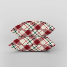 ggaimwf Plaid Throw Pillow Covers Farmhouse Rustic Tartan Checkered Outdoor Cushions Gingham Modern Linen Pillows for Sofa Bedroom Living Room Decor Double Sided 50x50cm Set of 2