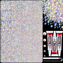 30000Pcs Transparent AB Rhinestones for Bedazzling with B7000 Jewelry Glue, Bedazzler Kit Bulk Flatback Gems, Resin Rhinestones for Crafting Crafts Clothing Shoes Nail Art Assorted Size 2/3/4/5/6mm