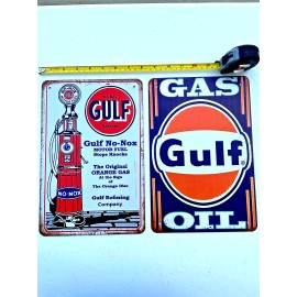 Gulf Oil Tin Sign Gulf Gasoline No-Nox Lube Motor Oil Logo Pump Man Cave Gas Art