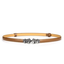 JK Home Adjustable Buckle Slim Waist Belt Skinny Leather Thin Waistband Dress Belts for Women Girls Retro Rose Brown