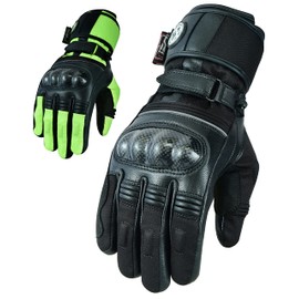 Texpeed Womens Motorcycle Waterproof Leather Gloves - Ladies Cordura Textile Motorbike Moped Scooter Gloves With Biker CE Knuckle Armour Protection Black - (L)
