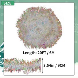 20FT Iridescent Christmas Tinsel, 6M Christmas Tree Tinsel Garland for Christmas Decoration