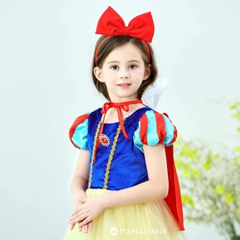 MANAMANA Snow White Children's Dress, Princess Dress, Cloak Tiara, Stick, 5-piece Set, Kids Costume, Yellow, Blue, Red, Girl, 47.2 inches (120 cm), 47.2 inches (120 cm)