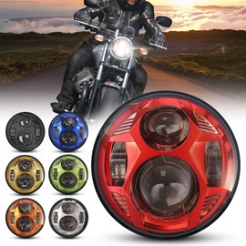 SUP-LIGHT 5-3/4 5.75 Inch 51W LED Headlight High Low Beam Waterproof Compatible with Harley Sportster Iron 883 Softail Street Bob Deuce Custom Super Wide Glide Motorcycle Headlight (Red)