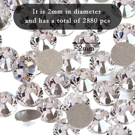 2880 Pieces 2 mm Glitter Stones Set, SS6 Round Rhinestones, Decorative Stones Crystal Stones for Decorating and Crafts, Silver Craft Stones for Nail Art & Scrapbooking Embellishments