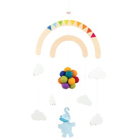goki 52867 Mobile Elephant on the Journey Made of Wood and Wool Felt, Soothing Wooden Mobile, Theme Clouds & Balloons in the Baby Room, Promotes Imagination and Visual Development, 25 cm x 30 cm, from
