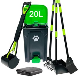 UUIXXYG 20L/5Gallon Dog Poop Trash Can Outside with Pooper Scooper & 50 Waste Bags- Outdoor Dog Poop Trash Can with Lid, Foot Pedal and Removable Inner Bin Waterproof and Odor Control