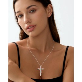 AIBAO Sterling Silver Cross Pendant Multi Gemstone Necklace Faith Christian Jewelry Gift Real Opal and Tourmaline Necklace for Women