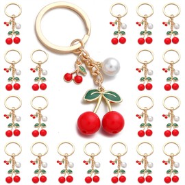PHAETON 20PCS Cherry Keychain Fruit Keychain with Pearl Charm Aesthetic Bag Charm Accessories Souvenir Present with for Women Girls Guests