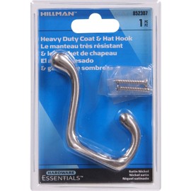 Hillman Hardware Essentials 852307 Heavy Duty Coat and Hat Hook Satin Nickel