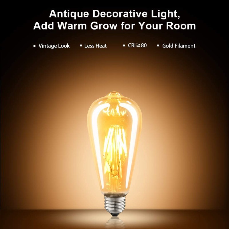 LUXON LED Edison Bulbs,Dimmable,4Watt(Equivalent 40W),2700K Warm White,ST64 Amber Glass Antique
