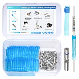JRready 100Set M81824/1 Series IP68 Waterproof Butt Splice Connector Kit Blue Heat Shrink Butt Connectors 20-16 AWG (M81824/1-2 Equivalent) with Copper Splice & PVDF Heat Shrink Tubes ST6389-16-100