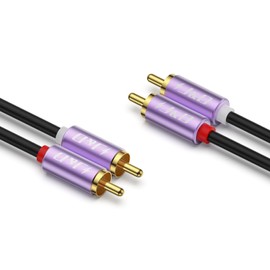 J&D 2 RCA Male Audio Cable, Gold-Plated Purple Shell Heavy Duty 2 RCA M/M Stereo Auxiliary Audio Cable Cord for Home Theater HDTV Amplifiers Hi-Fi Systems Speakers RCA Audio Cables, 1.8 M