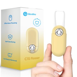 QicoBay C1S Reusable Flosser Set, Auto-Restringing Flosser with Replaceable Floss Capsule, Multi-Hygiene, Portable Travel Floss, Recyclable Zero Waste, Unflavored(Sand Yellow)
