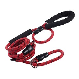 Slip Rope Dog Lead, 2m,No Collar or Harness Needed,Strong Nylon Leash with Reflective Stitching for Small Medium Large Dogs with Waste Bag Dispenser Hook(Red)
