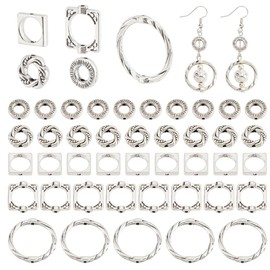 PH PandaHall 100pcs Bead Frames, 5 Styles Double Hole Brass Frame Spacer Beads Square Circle Bead Hugger Frame Connectors for DIY Earring Bracelet Necklace Jewellery Crafts Making, Antique Silver
