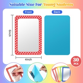 Dandat 30 Pcs Small Mirrors for Kids 4 x 6 Inch Unbreakable Shatterproof Mirror Round Corners for DIY Crafts and Preschool Facial Expression Classroom Educational Resources (Lively Colors)