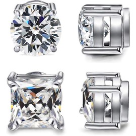 ADAIER 2 Pairs Stainless Steel Magnetic Stud Earrings for Men Women Non-piercing CZ Hypoallergenic Clip on Earring Magnetic Studs Earring 5-8MM(SE-21) (SE-21) (2 pairs 8mm silver)