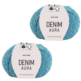 Art of Yarn DENIM AURA Multicolor Sport Yarn Fine(2) 55% Cotton,45% Poliacrylic,Total 100g(3.52 Oz)320m(348 Yds) Soft & Smooth for Crocheting, Knitting, Amigurumi Baby Blankets, garments 2 Skein 99614