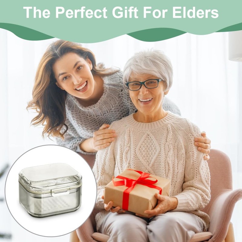 ACWOO Denture Box with Strainer, Portable Container for False Teeth,