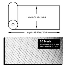 NestChic 304 Stainless Steel Woven Wire Mesh Roll – 40 Inch x 98 Feet Security Mesh Replacement for Balcony, Porch, Cabinets, Poultry Netting, and Cage Fencing – 20 Mesh, 0.15mm Wire Diameter
