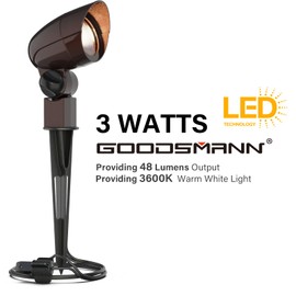 GOODSMANN Low Voltage Landscape Flood Lights 3W LED Outdoor Landscape Lighting 12V Bronze Waterproof Outdoor Spotlight 3600K Warm White Metal Tree Light with Stale & Cable Connector for Yard & Garden