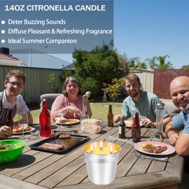 Citronella Candles Outdoor, Large Citronella Candle for Patio Set 2, Made with Citronella Oils and Natural Soy Wax, 100-Hour Burn Time Each, 14oz 3-Wick Bucket Candles for Deck, Backyard, Camping