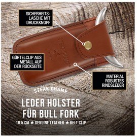 Steak Champ Leather Holster for Bull Fork Meat Fork: Leather Fork Attaches to Belt, Includes Snap Fastening Tab