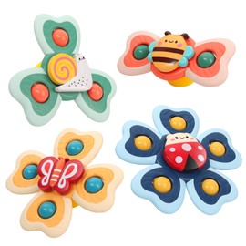 Vanmor Vanmor Saugnapf Spinner Spielzeug für Baby, 4Pcs Fidget Spinner Spinning Top Saugspielzeug für Bad Fenster Hochstühle Flugzeug Reise, sensorische Spielzeug für Kleinkinder 1-3 Geburtstagsgeschenk
