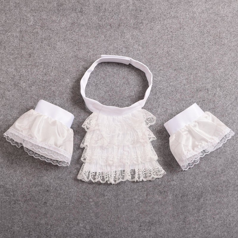 BLESSUME Victorian Lace Jabot with Cuffs, Little White Jabot Cuffs