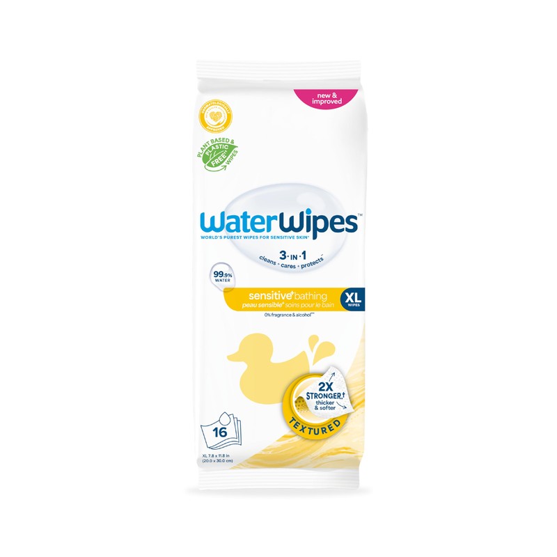 WaterWipes Sensitive+ Bathing Wipes, 3-In-1 Cleans, Cares, Protects, 99.9% Water,