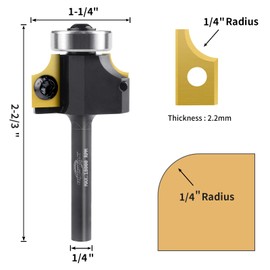 BINSTAK 1/4" Radius Insert Roundover Router Bit 1/4" Shank, Replaceable Carbide Insert Edge Forming Roundover Bit Bead Rounding Over Edging Bit