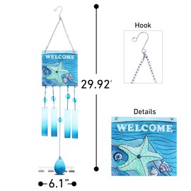 CoTa Global Seashells are Love Letters in The Sand Hanging Sea Glass Wind Chime 29.92 Inch, Nautical Windchime Outdoor Decor for Harmonic Porch, Patio & Garden, Beach Indoor Wind Chime Window Mobile
