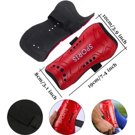 Football Shin Pads, Kids Youth Shin Guards Beginner Elite Athlete Perforated Breathable Shin Pad for Boys And Girls Football Games Leg Calf Protective Gear (6-15 years) (Red)