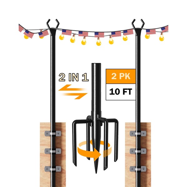 YLGJ&TIDY 2PK String Light Poles,10 Ft Galvanized Metal Outdoor Light