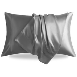 LIFCOM Satin Pillowcase for Hair and Skin,Queen Dark Grey 20x30 Inches Set of 2，Similar to Silk,Silky Feel Satin Pillow Covers 2 Pack with Envelope Closure(20"×30", Dark Grey)